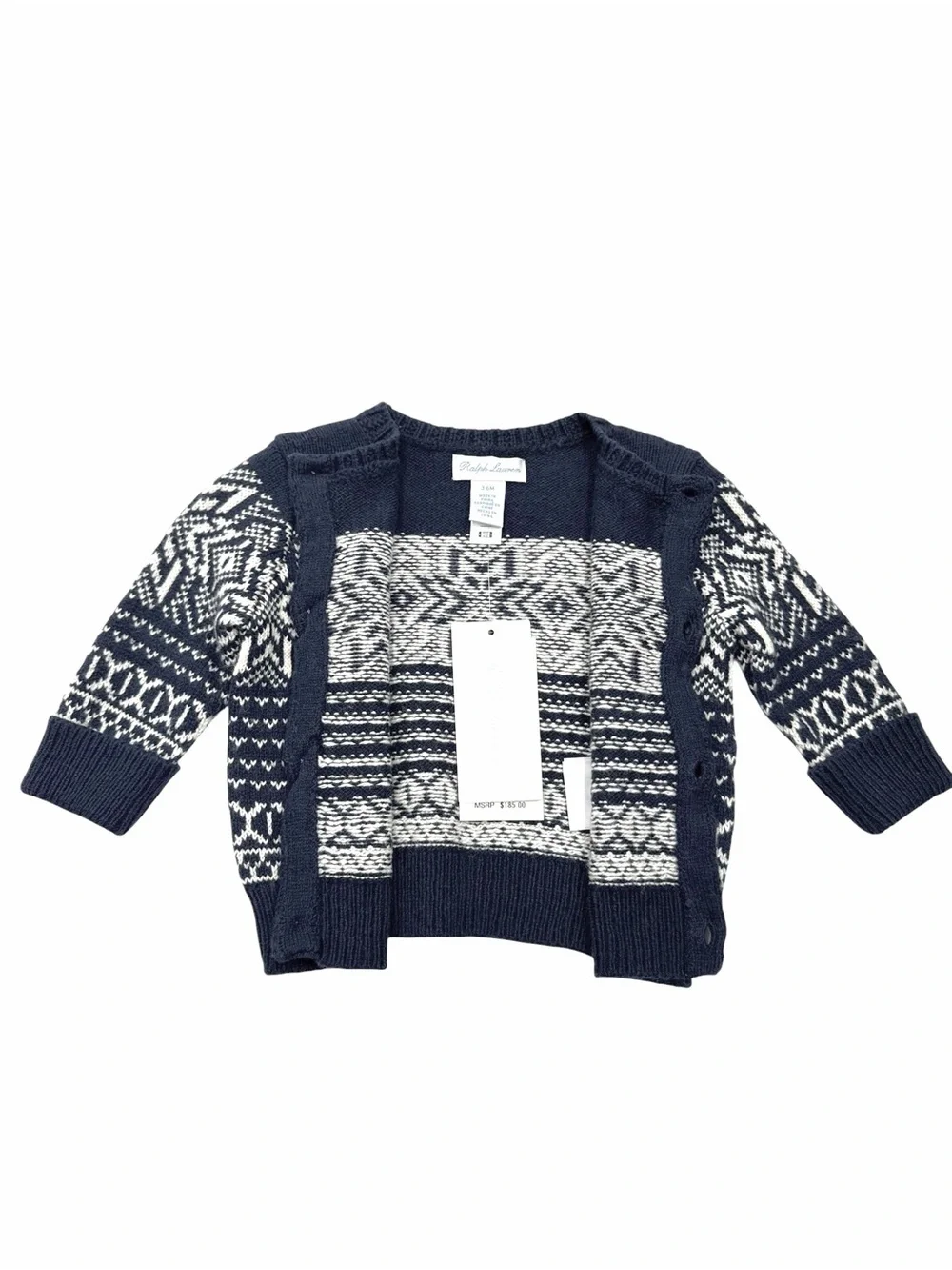 NWT Ralph Lauren Snowflake Fair Isle Cotton-Blend Cardigan Size 3M/6M